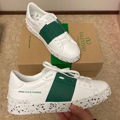 Brand New "Open For A Change" Valentino Sneakers. Size 38.5(Us8.5 Runs Small In Size) Designer White Slip-on Sneakers, Designer White Slip-on Custom Sneakers, Valentino Sneakers, Valentino Garavani Shoes, Valentino Garavani, Womens Shoes Sneakers, Shoes Sneakers, Women Shoes, Running