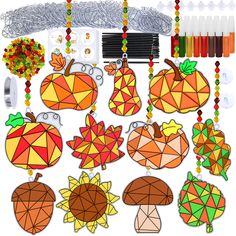 PRICES MAY VARY. Quantity: The Fall Maple Leaf Pumpkin Acorn Sunflower Suncatcher Craft Kits includes 33 pcs fall sun catchers in 11 designs, each design has 3 pcs. 16 bottles of 8 fall colors suncatcher paints (6ml per bottle), 1 strip of 8 empty paint pots, 396 pcs fall acrylic beads, 33 pcs paintbrushes, 1 roll of 590" long fishing thread, 33 pcs suction hooks, 36 pcs fall gift label stickers. Each suncatcher has a hole at the top for easy hanging. Both kids and adults can enjoy this fun art Sun Catchers For Kids, Diy Window Paint, Suncatchers Craft, Thanksgiving Art Projects, Window Paint, Leaf Lantern, Leaf Pumpkin, Fall Classroom Decorations, Autumn Sun