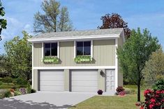 a two car garage is shown in this rendering