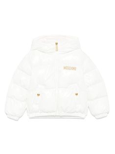 white padded design embroidered logo at the chest front zip fastening high neck classic hood long sleeves elasticated cuffs two press-stud fastening side pockets full lining elasticated hem Girls Pad, Moschino Kids, Pad Design, Kids Logo, Embroidered Jacket, Girls Jacket, Padded Jacket, Logo Embroidered, Moschino