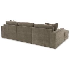 a large couch with two reclinings and pillows on top of it's back