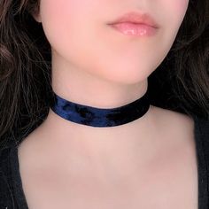 "A glam, rich blue choker necklace in a silky soft crushed velvet. Features adjustable lobster claw and chain closure and comfy stretch ribbon. Brand new and handmade by me The length shown in the photos is 11.5\" on a model with a 12\" neck. Each size comes with an additional 2.5\" extender chain. When selecting your stretch choker necklace length, measure around the smallest part of your neck and subtract .5\". If you're in between sizes, go for the next smallest size and use the extender chai Blue Choker For Party, Whimsigoth Jewelry, Ammonite Pendant, Fossil Necklace, Blue Choker Necklace, 2000s Goth, Goth Choker, Gold Pearl Jewelry, 90s Goth