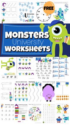 monsters and numbers worksheets for kids with the title monster's university worksheets