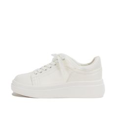 Update your go-to kicks with the ELLA, a revamped classic round-toe sneaker featuring a subtle embossed snake texture along the back heel. The highlight is the on-trend platform outsole with a sporty flare, lightweight enough for all-day wearability. Closure: lace-up Toe Shape: round Heel Height: 2 inches Platform Height: 1.5 inches Materials: faux leather upper Insole: Yellow Box custom contoured removable insole Outsole: rubber Snake Texture, Platform Tennis Shoes, White Platform Sneakers, Flatform Sneakers, Round Toe Sneakers, White Platform, Cute Preppy Outfits, 2 Inch Heels, Platform Sneaker