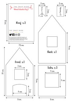 the measurements for a birdhouse and its roof are shown in three different sizes, including one