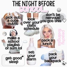 the night before school poster is shown with different things to put on it, including shoes and