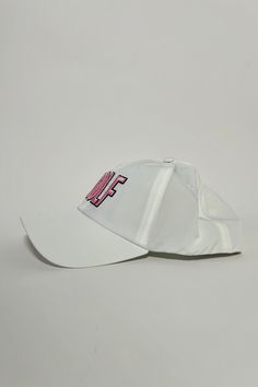 Golf Hat Color: White hat with Pink+Navy text Performance Tri Tech Moisture Wicking Unique Four-Way Stretch Sweatband Pukka