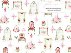 a white christmas themed wallpaper with red and green decorations