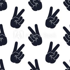 black and white peace sign seamless pattern with fingers up in the air on a white background