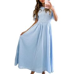 F00151797-105 Non-stretch Midi Length Maxi Dress For Brunch, Casual Pleated Maxi Dress For Brunch, Casual Non-stretch Maxi Dress For Dress Down, Casual Non-stretch Maxi Dress For Daywear, Short Sleeve Pleated Midi Dress For Vacation, Flowy Pleated Maxi Dress With Short Sleeves, Pleated Maxi Dress For Day Out, Spring Daywear Pleated Maxi Dress, Spring Pleated Non-stretch Midi Dress