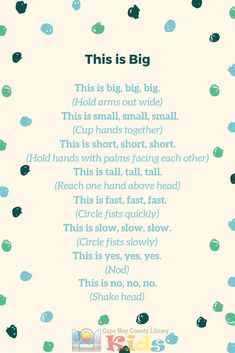 a poem written in blue and green on a white background with polka dotes around it