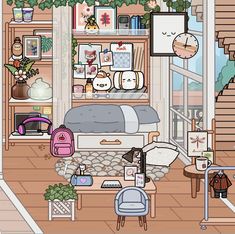 a room filled with furniture and lots of clutter on top of wooden flooring