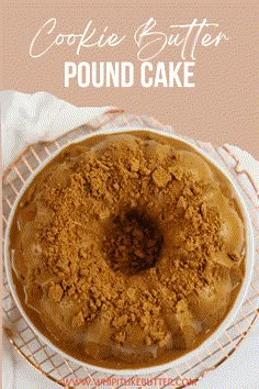 coffee butter pound cake on a cooling rack with text overlay that reads, coffee butter pound cake