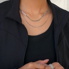 Water resistant 💧 Materials: Stainless steel Measurements: 15" shortest layer, 15.5” longest layer + 1.5” extender Closure: Lobster clasp Allergy Information: Hypoallergenic Everyday Silver Double Strand Chain Necklace, Silver Double Strand Chain Necklace For Everyday, Everyday Double Strand Metal Chain Necklace, Adjustable Silver Layered Necklace For Everyday, Silver Double Strand Tarnish-resistant Necklace, Silver Snake Chain Necklace For Layering, Silver Double Strand Layered Necklace For Everyday, Everyday Silver Tarnish-resistant Chain Necklace, Trendy Snake Chain Layered Necklace