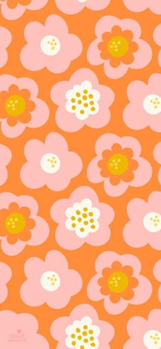 an orange and pink flower pattern with white dots on the center is featured in this image