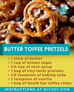 Learn how to create delicious butter toffee pretzels with this simple snack recipe. Perfectly combining caramel and toffee crunch, these savory treats are a must-try. Get inspired by @diyjoycrafts and enjoy making this easy and tasty snack at home. Butter Toffee Pretzels, Toffee Pretzels, Toffee Crunch, Pretzel Toffee, Toffee Chips, Homemade Toffee, Diy Joy, Toffee Recipe, Caramel Pretzels