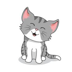 a cartoon cat sitting on the ground with its eyes closed and tongue out, smiling