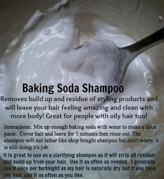 Give this a try. It is great as a clarifying shampoo! It will remove all residue and product build up form your hair but BE CAREFUL using it on coloured hair as it is a NATURAL HAIR LIGHTNER. It will leave it feeling really clean and with more body! Great for blonde hair with product build up. Baking Soda Shampoo, Clarifying Shampoo, Oily Hair, Homemade Beauty Products, Natural Products, Hair Care Tips, Grow Hair, Hair Health