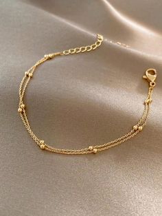 1pc Fashionable Dual-Layer Stainless Steel Beaded Bracelet, Gold Color, Suitable For Daily Wear Yellow Gold Fashionable   Zinc Alloy     Women Fashion Jewelry, size features are:Bust: ,Length: ,Sleeve Length: Delicate Gold Bracelet, Gold Bracelet Simple, Double Chain Bracelet, Country Jewelry, Pearl Anklet, Women Chain, Luxe Jewelry, Gold Rings Fashion, Gold Bride Jewelry