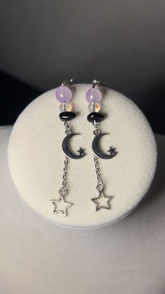 All with Glass beads Purple Czech Glass Beaded Dangle Earrings, Purple Celestial Dangle Earrings, Celestial Purple Dangle Earrings, Purple Dangle Beaded Earrings With Spacer Beads, Shoujo Nails, Slay Clothes, Purple Charms, Mirror Car Accessories, Beaded Stuff