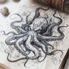 an octopus drawing on top of a book