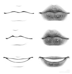 four different types of lips drawn in black and white