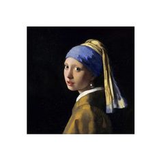 a painting of a girl with a pearl ear wearing a gold and blue headband