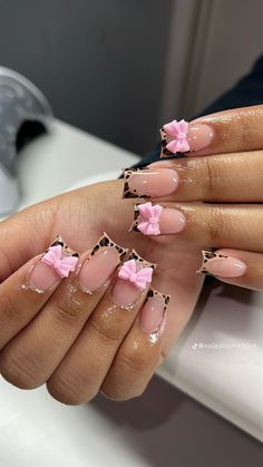 21 Bday Nails Ideas, Pink Short Set Nails, Pink On Pink Acrylic Nails, Black Duck Nails French Tip, Girly Acrylic Nails Short Square, Birthday Nails Freestyle, Beginner Nail Set Ideas, Pink French Tip Nails With Bow, Senior Nails Ideas 2025