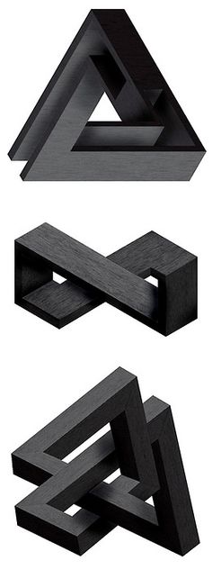 three pieces of black wood are arranged in the shape of triangles and rectangles