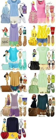 many different types of clothing and shoes on display in an advertisement for disney's beauty and the beast