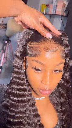 Frontal Wig Hairstyles Two Ponytails, 2 Ponytail Wig Hairstyles, Straight Lace Hairstyles, Wig Dramatic Edges, Braided Wig Styles, Curly Lace Front Wigs Hairstyles, Two Ponytails Half Up Half Down, Different Wig Hairstyles, Half Up Half Down Wig