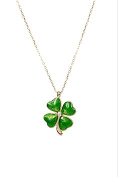 Clover Green Necklace 14 K Gold #fashion #gold #necklace #woman #girl #lucky #luckynecklace 14k Gold Flower Pendant Necklace As Gift, Elegant Charms Necklace For Birthday Gift, May Birthstone Fine Jewelry Necklaces For Gifts, Fine Jewelry Necklace With May Birthstone For Gift, Fine Jewelry May Birthstone Necklace Gift, 14k Gold Flower Pendant Necklace For Gift, May Birthstone Necklace Fine Jewelry Gift, May Birthstone Necklace As Gift, Green 14k Gold Necklace For Gift