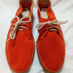 Brand New, Orange Suede, Unisex, Flat Espadrilles From Casa Hernanz. Given As A Gift, But Did Not Fit. Very Soft Suede. Size Eu 41...Equal To A Uk 8 And A Us 10.5 According To The Casa Hernanz Website. Fits More Like A Women's Size 9 Or 9.5. Tissue Paper Has Been Stuffed Inside Shoe To Keep Shape For Purpose Of Photos. From Website: Unisex Suede Lace-Up Sneaker Espadrilles Made In Spain By Casa Hernanz, World's Most Famous Espadrilles. Rubber Sole Made In Spain Summer Walking Sneakers, Closed Toe, Closed Toe Sneakers For Walking In Summer, Summer Walking Sneakers With Closed Toe, Summer Walking Sneakers, Casual Lace-up Flat Shoes For Spring, Leather Summer Sneakers, Casual Closed Toe Lace-up Shoes With Rubber Sole, Casual Lace-up Shoes With Round Toe For Summer, Comfortable Spring Lace-up Shoes With Rubber Sole