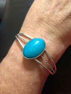 *18x25mm blue turquoise cuff *Sterling Silver *Free Shipping *Handcrafted In USA*Jewelry ship in Gift box *Cabochon made vary in color All components are solid .925 silver. Thank You For Your Looking ,And Check Out More Items In My Etsy Shop For More Great Deals, Also We Add More Jewelry To Etsy Shop Regularly https://www.etsy.com/shop/ABQdesign Turquoise Cuff Bracelet With Polished Finish, Antique Turquoise Cuff Bracelet Gift, Unique Turquoise Nickel-free Bracelets, Unique Turquoise Nickel-free Cuff Bracelet, White Buffalo Turquoise, Bohemian Turquoise Nickel-free Cuff Bracelet, Usa Jewelry, Turquoise Bracelet Cuff, Opal Earrings Stud