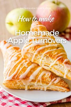 Homemade Apple Turnovers are puff pastry desserts stuffed with a gooey, cinnamony apple filling that tastes like apple pie. The apple turnover looks intricate but takes only a few steps and ingredients to make. Homemade Apple Turnovers, Apple Turnovers With Puff Pastry, Apple Turnovers Recipe, Easy Apple Turnovers, Apple Turnover Recipe, Puff Pastry Recipes Dessert, Apple Turnover, Pastries Recipes Dessert, Apple Pastry