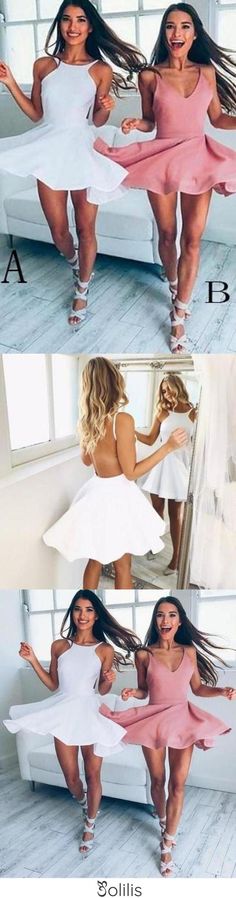 Fitted White Backless Dress For Prom, White Backless Mini Dress For Prom, White Backless Dress For Prom, White Fitted A-line Backless Dress, White Lace Back Backless Dress, White Backless Dress With Lace Back, White Satin Backless Party Dress, White Satin Backless Dress For Party, White Mini-length Backless Wedding Dress