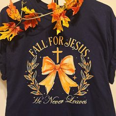 Fall For Jesus Tee Custom Made By Me. Navy Short Sleeve Unisex Preshrunken Cotton Gildan Shirt That Typically Run True To Size. Fall For Jesus, Jesus Tees, Navy Shorts, Tops Fall, Shirt Ideas, Made By Me, Custom Made, Color Blue, Jesus