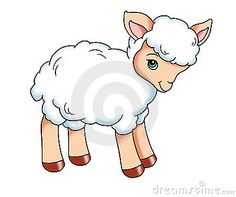 a cartoon sheep with white hair and brown feet on a white background royalty illustration for children