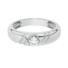 Perfect for a wedding day, anniversary or "just because" solitaire band. A simple look that features a single round lab grown diamond totaling 1/2 carat with I-J color and VS-SI clarity. The half channel set solitaire give it just the right light refraction, while the 2.5mm height* and 4.8mm width* provide a simple comfortable fit. The Sku number is 455296 IL Certificate available upon request.