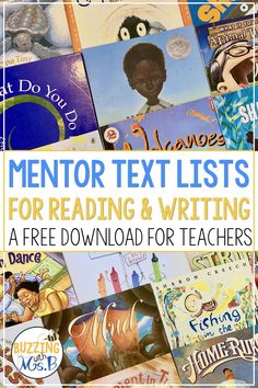 the cover of mentor text lists for reading and writing, with pictures of children's books