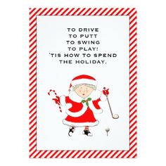 a christmas card with an image of santa holding a golf club and the words to drive to