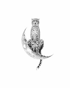 a drawing of a cheetah sitting on the moon