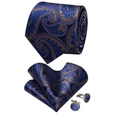 Material: Crafted with premium silk, this tie is made with a 2400-stitch jacquard weaving technique, offering a soft feel and intricate pattern. The fabric is thick, textured, and designed to resist wrinkles and deformation.Classic Size: Tie dimensions are 3.1'' × 59'' (8cm × 150cm); Pocket Square is 9.4'' × 9.4'' (24cm × 24cm). This set makes a thoughtful gift for birthdays, Christmas, Father's Day, Thanksgiving, or Halloween.Design: YourTies men’s ties are made from fine silk with a 2400-stitc Dark Blue Tie, Weaving Craft, Necktie Set, Brown Paisley, Mens Ties, Paisley Tie, Cufflink Set, Pattern Flower, Tie Set