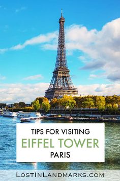 the eiffel tower in paris with text overlay that reads tips for visiting eiffel tower paris