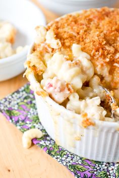 a casserole dish with macaroni and cheese in it on a table