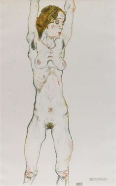 a drawing of a naked man with no shirt on standing in front of a white background