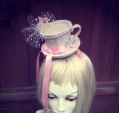 Tressa Kate needs to wear this!!! Gail, I have an idea for how we can make this!! Teacup Hat, Fancy Tea Party, Pink Teacup, Fancy Tea, Girls Tea Party, Easter Fashion, Easter Hats