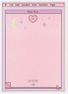 a pink note pad with hearts and stars on the front, surrounded by space for writing