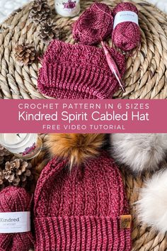 crochet pattern in 6 sizes knitted spirit cabled hat with free video