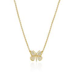 Handcrafted butterfly pendant necklace with pavé diamonds from the Wonderland collection, set in 18-karat gold. Fine Jewelry Cubic Zirconia Necklace With Butterfly Charm, Luxury White Gold Butterfly Pendant Necklace, Fine Jewelry Diamond Butterfly Necklace In Yellow Gold, Diamond Butterfly Necklace In Yellow Gold, Yellow Gold Diamond Butterfly Necklace, Luxury Butterfly Necklace With Diamond Accents, Diamond Pendant Necklace With Butterfly Charm, Luxury White Gold Necklaces With Butterfly Charm, Luxury White Gold Necklace With Butterfly Charm